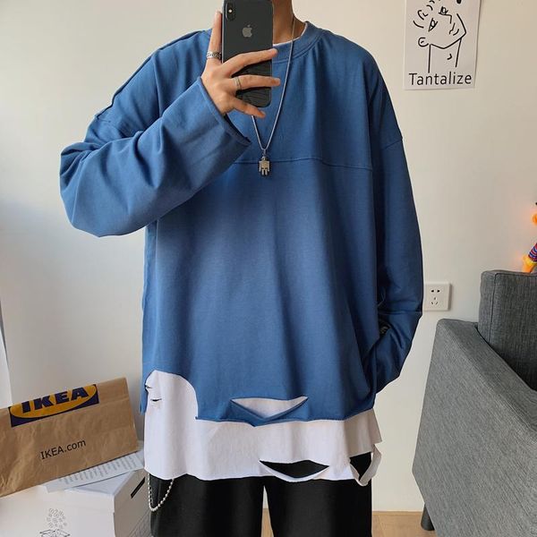 men's hoodies & sweatshirts hong kong style original korean students loose fake two-piece hole personality tide male couple shirts, Black
men's hoodies & sweatshirts hong kong style original korean students loose fake two-piece hole personality tide male couple shirts, Black