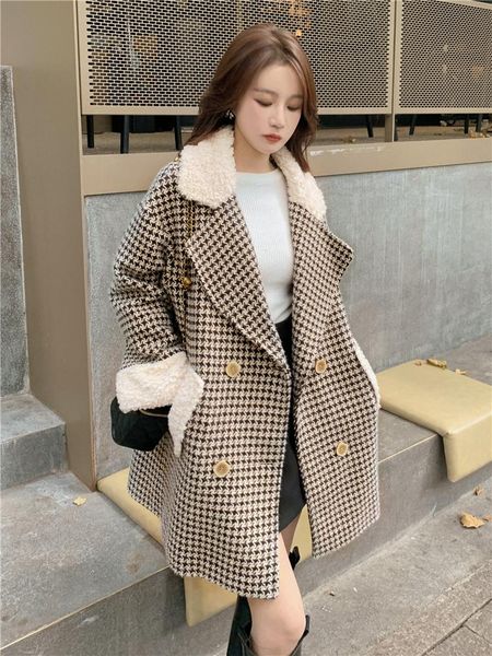 women's wool & blends houndstooth bird woolen coat autumn and winter 2021 style small fragrant lamb gentle, Black
women's wool & blends houndstooth bird woolen coat autumn and winter 2021 style small fragrant lamb gentle, Black