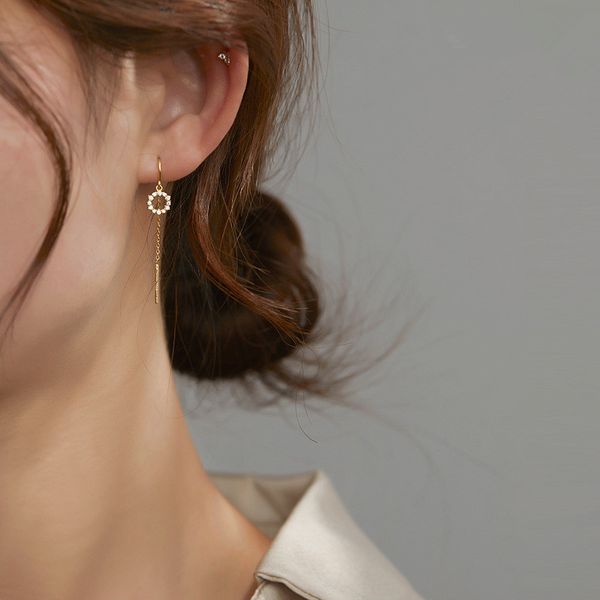 925 sterling silver crystal round long tassel stud earring for women girls wedding jewelry pendientes accessories eh1426, Black
925 sterling silver crystal round long tassel stud earring for women girls wedding jewelry pendientes accessories eh1426, Black