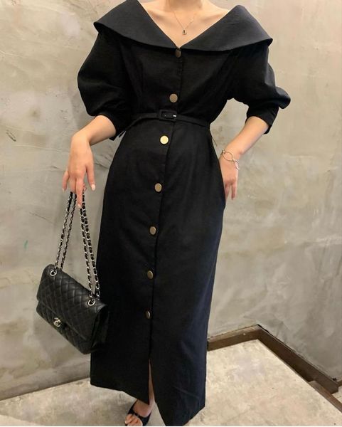 casual dresses french vintage temperament dress women puff sleeve lapel single breasted long oversize office lady vestido de mujer, Black;gray
casual dresses french vintage temperament dress women puff sleeve lapel single breasted long oversize office lady vestido de mujer, Black;gray
