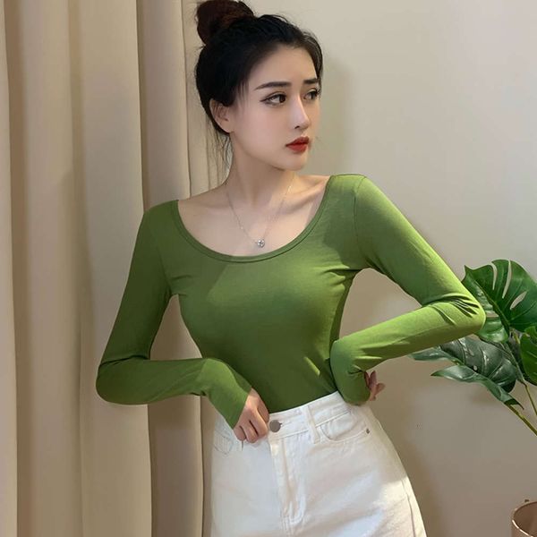 avocado green large neckline u-neck t-shirt women's long sleeve open back low neck base shirt early autumn winter tight top, White
avocado green large neckline u-neck t-shirt women's long sleeve open back low neck base shirt early autumn winter tight top, White