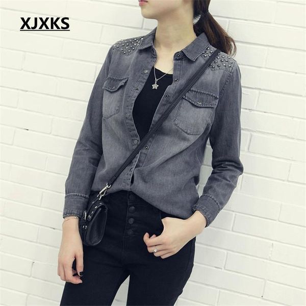 women cotton washing fall and winter bottoming women shirt 2021 retro rivets slim long-sleeved denim shirt blouse us482, White
women cotton washing fall and winter bottoming women shirt 2021 retro rivets slim long-sleeved denim shirt blouse us482, White