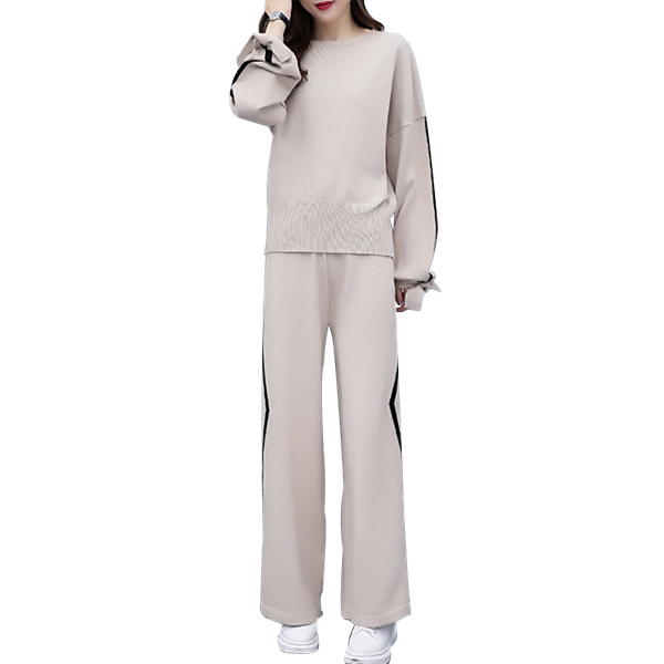 women's two piece pants wide leg suit women spring autumn two-piece female fashion loose plus size long-sleeved casual knitti suits lad, White
women's two piece pants wide leg suit women spring autumn two-piece female fashion loose plus size long-sleeved casual knitti suits lad, White
