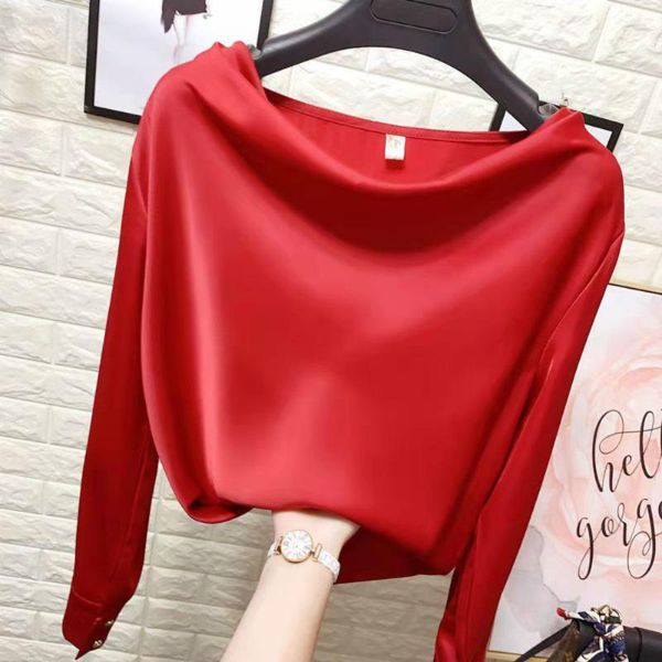 women's polos autumn dress one-word neck silk long-sleeved pullover shirt women 2021 satin temperament chiffon, White
women's polos autumn dress one-word neck silk long-sleeved pullover shirt women 2021 satin temperament chiffon, White