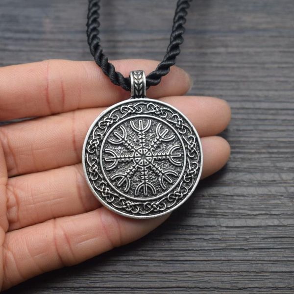 double side round celtic knot compass necklace viking runes religious jewelry, Silver
double side round celtic knot compass necklace viking runes religious jewelry, Silver