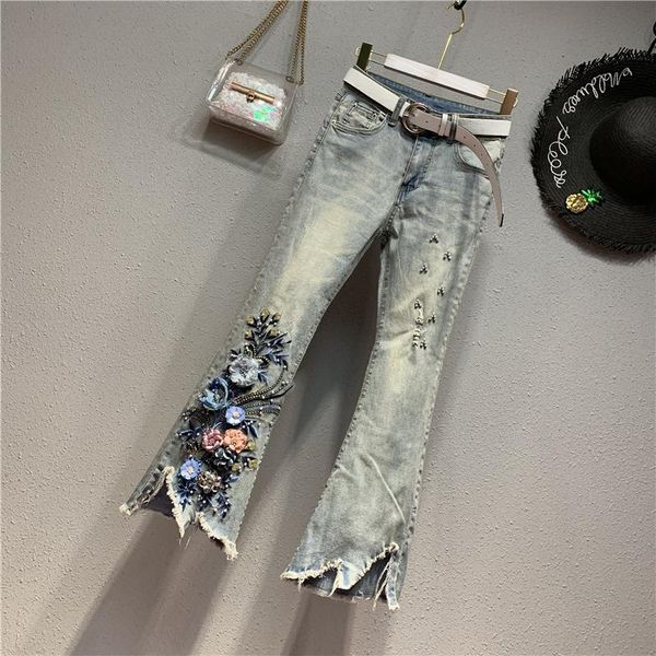 women's jeans straight tube wide leg summer slim high waist loose flare embroidery flower pull pants, Blue
women's jeans straight tube wide leg summer slim high waist loose flare embroidery flower pull pants, Blue