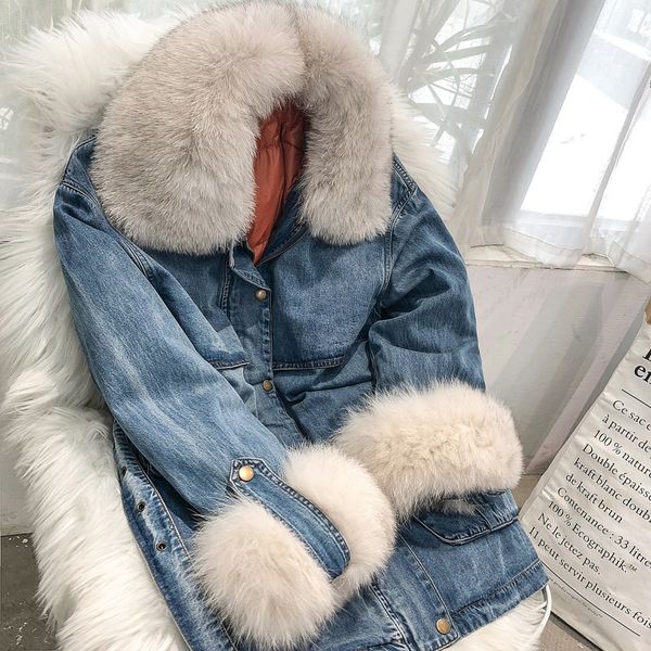 2021 New Real Fox Collar Denim 90% White Duck Down Jacket Women Winter Parka Combination Removable Liner Fur Slim Streetwear Coat QCUV, Black
2021 New Real Fox Collar Denim 90% White Duck Down Jacket Women Winter Parka Combination Removable Liner Fur Slim Streetwear Coat QCUV, Black