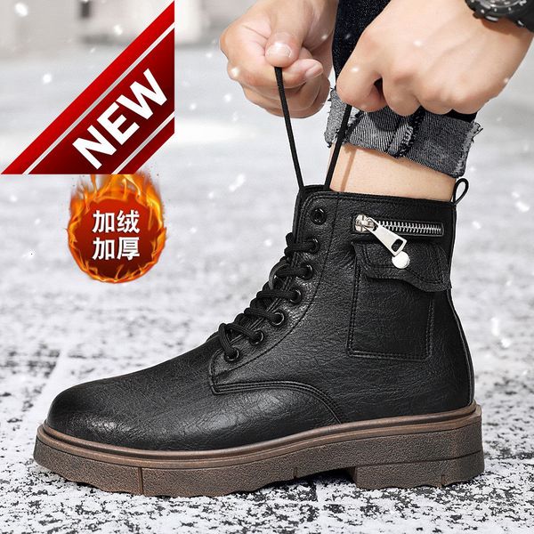 2021 winter new plush thickened men's leather martin pocket zipper non slip british boots, Black
2021 winter new plush thickened men's leather martin pocket zipper non slip british boots, Black