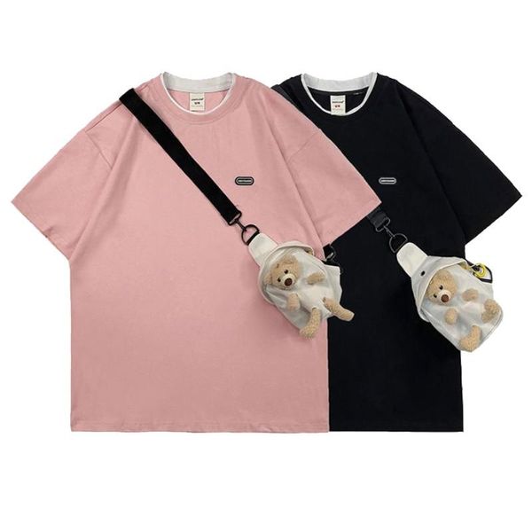 women's t-shirt fashion sweater tide brand casual sports western style age reduction with bear bag short-sleeved oversized, White
women's t-shirt fashion sweater tide brand casual sports western style age reduction with bear bag short-sleeved oversized, White