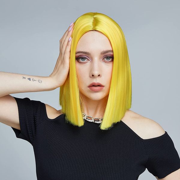 woemns short hair synthetic straight bob middle part wig middle part shoulder length fashion wigs for women cosplay, Black 
woemns short hair synthetic straight bob middle part wig middle part shoulder length fashion wigs for women cosplay, Black
