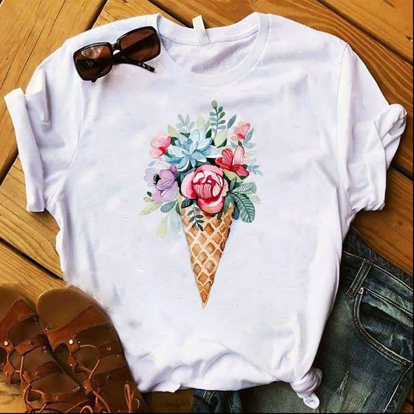 women lady t shirt ice cream flower floral print tshirt ladies short sleeve tee shirt women female clothes graphic t shirt, White
women lady t shirt ice cream flower floral print tshirt ladies short sleeve tee shirt women female clothes graphic t shirt, White