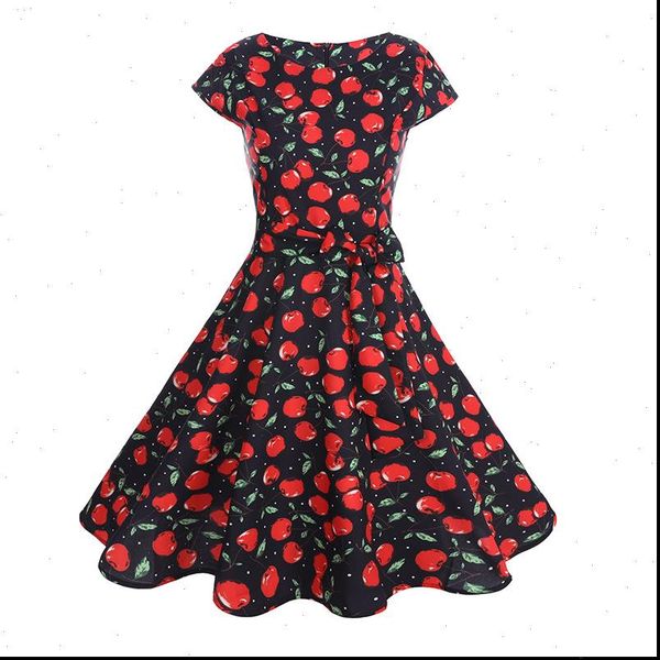 cherry print 2021 new design style casual women dress spring sweet autumn winter party vintage ladies, Black;gray
cherry print 2021 new design style casual women dress spring sweet autumn winter party vintage ladies, Black;gray