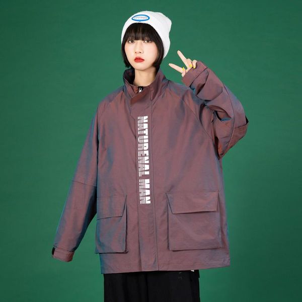 women's jackets 2021 spring autumn reflective colorful tooling jacket korean men women couple large size loose coats b493, Black;brown
women's jackets 2021 spring autumn reflective colorful tooling jacket korean men women couple large size loose coats b493, Black;brown
