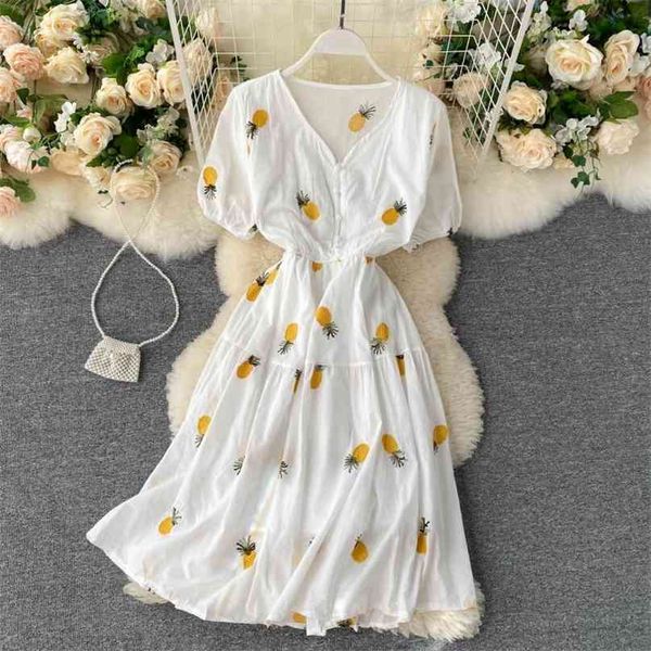 women short sleeve dress female ins fruit embroidered v-neck breasted high waist thin vestidos l968 210527, Black;gray
women short sleeve dress female ins fruit embroidered v-neck breasted high waist thin vestidos l968 210527, Black;gray