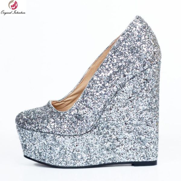 original intention women pumps fashion glitter platform round toe wedges pumps high-quality silver shoes woman plus us size 4-15, Black
original intention women pumps fashion glitter platform round toe wedges pumps high-quality silver shoes woman plus us size 4-15, Black