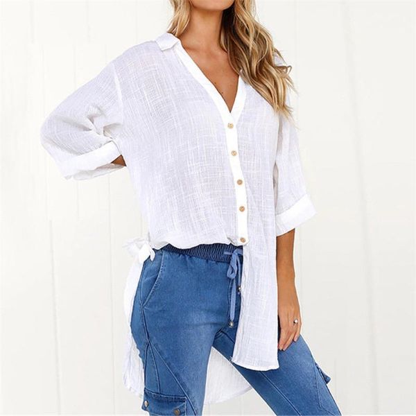 plus size women's blouse loose button long shirt cotton ladies casual solid color female workwear girls 722 blouses & shirts, White
plus size women's blouse loose button long shirt cotton ladies casual solid color female workwear girls 722 blouses & shirts, White