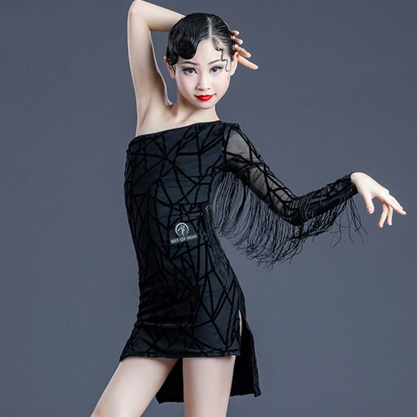 new kids latin dance dresses for girls oblique shoulder one-sleeve black fringe dress practice wear latin dance clothes vdb3314, Black;red
new kids latin dance dresses for girls oblique shoulder one-sleeve black fringe dress practice wear latin dance clothes vdb3314, Black;red