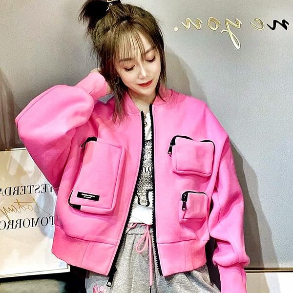 women's jackets streetwear spring autumn coat women baseball big pockets short loose sweatshirts outwear hoody coats nz116, Black;brown
women's jackets streetwear spring autumn coat women baseball big pockets short loose sweatshirts outwear hoody coats nz116, Black;brown