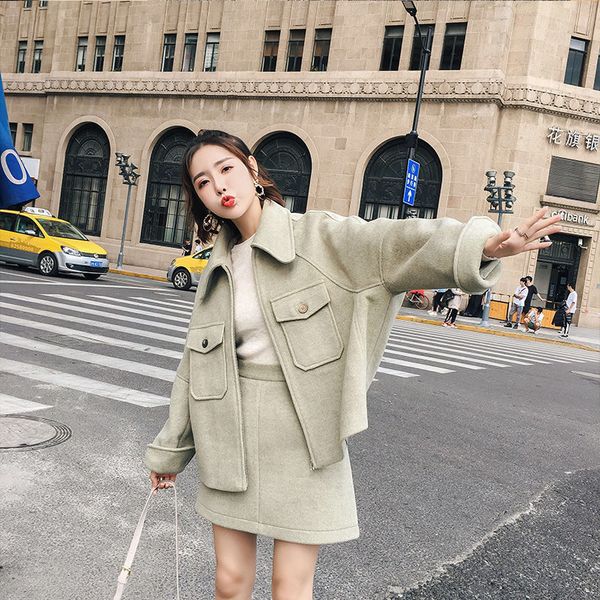 korean sweet autumn tweed women's short wool coat + mini female skirt two garments y343 clothing p1qt, Black;gray
korean sweet autumn tweed women's short wool coat + mini female skirt two garments y343 clothing p1qt, Black;gray