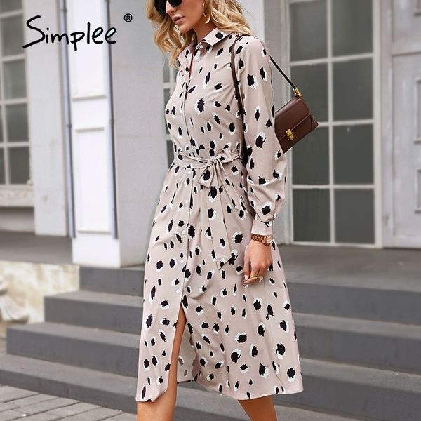 simplee leopard print shirt collar mid-length dress long-sleeved lace-up spring straight women dress highwaist office lady dress 210303, Black;gray 
simplee leopard print shirt collar mid-length dress long-sleeved lace-up spring straight women dress highwaist office lady dress 210303, Black;gray