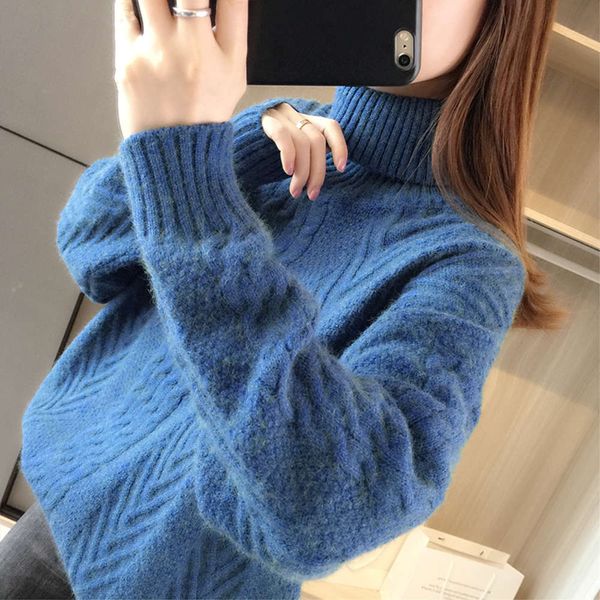 autumn and winter 2021 new high necked sweater for women's loose fit korean version to wear foreign style knitwear with thickened base, White;black
autumn and winter 2021 new high necked sweater for women's loose fit korean version to wear foreign style knitwear with thickened base, White;black