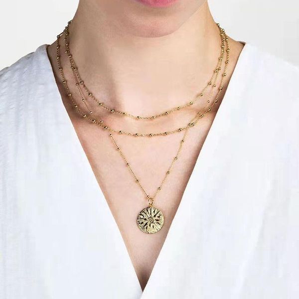 pendant necklaces vintage round necklace female multi-layered clavicle chain design light luxury stainless steel gold plated, Silver
pendant necklaces vintage round necklace female multi-layered clavicle chain design light luxury stainless steel gold plated, Silver