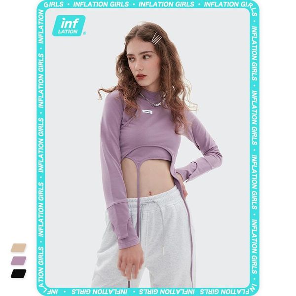 women's t-shirt inflation black stand collar ribbons hem crop tees women spring skinny long sleeve t shirts lady chic 6030gs21, White
women's t-shirt inflation black stand collar ribbons hem crop tees women spring skinny long sleeve t shirts lady chic 6030gs21, White