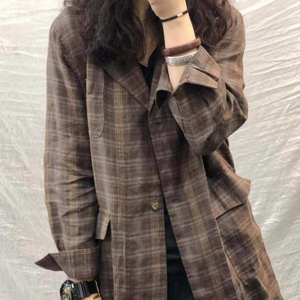 women's jackets women cotton linen tailored coats arrival 2021 spring autumn vintage style turn-down collar plaid loose female, Black;brown
women's jackets women cotton linen tailored coats arrival 2021 spring autumn vintage style turn-down collar plaid loose female, Black;brown