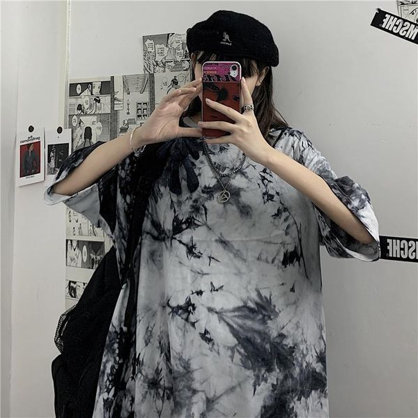 women's t-shirt tie dye print oversize woman short sleeve t shirt hip hop loose chic tee harajuku style summer student casual, White 
women's t-shirt tie dye print oversize woman short sleeve t shirt hip hop loose chic tee harajuku style summer student casual, White
