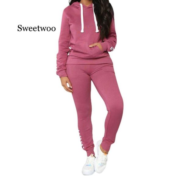 gym clothing 2 piece set women hoodies sweatershirts sports warm pullover clothes ladies solid tracksuit pants suit, White;black