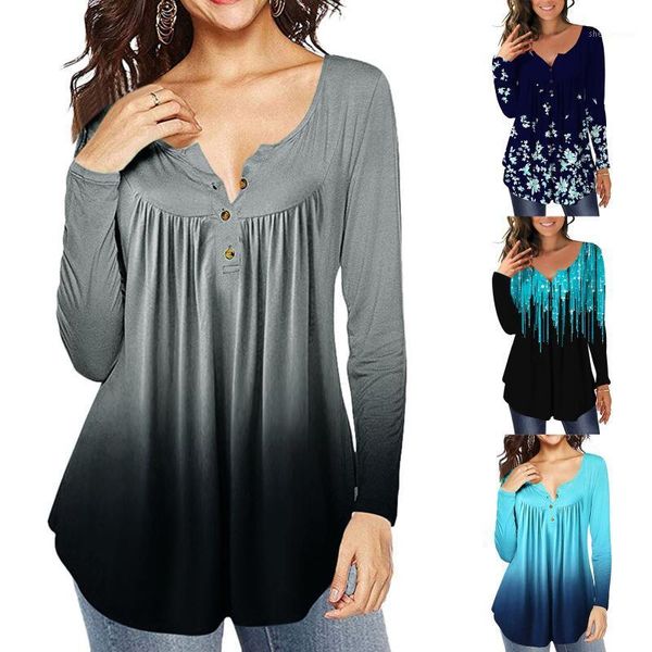 women's blouses & shirts floral printed tunic women plus size gradient v-neck long sleeve casual button pullover blouse blusas mujer, White
women's blouses & shirts floral printed tunic women plus size gradient v-neck long sleeve casual button pullover blouse blusas mujer, White
