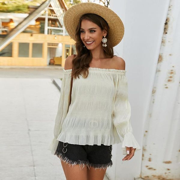 women's t-shirt spring autumn 2021 slash neck long sleeve shirt casual solid mujer folds loose waist woman tshirts tee, White
women's t-shirt spring autumn 2021 slash neck long sleeve shirt casual solid mujer folds loose waist woman tshirts tee, White