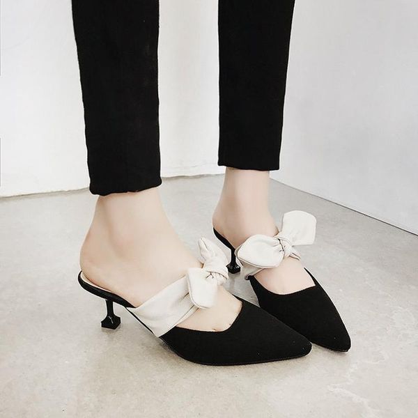 slippers summer women shoes woman half fashion bow knot flock thin high heels pointed toe ladies sandals female plus size, Black
slippers summer women shoes woman half fashion bow knot flock thin high heels pointed toe ladies sandals female plus size, Black