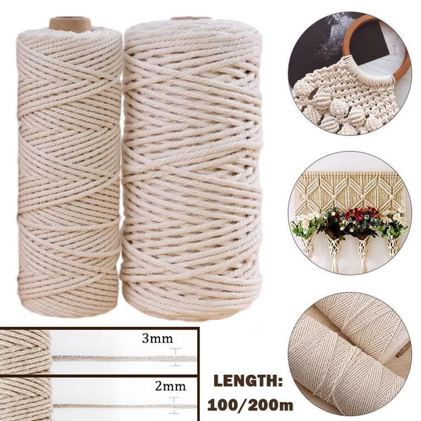 2mm*200m natural beige soft cotton cord rope craft macrame artisan string for handmade diy handmade tying thread cord rope, Black;white