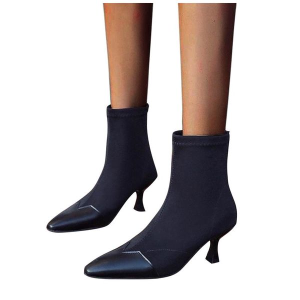 boots 2021 fashion stitching retro small exquisite back zipper ankle stiletto pointed toe high heels women's, Black
boots 2021 fashion stitching retro small exquisite back zipper ankle stiletto pointed toe high heels women's, Black