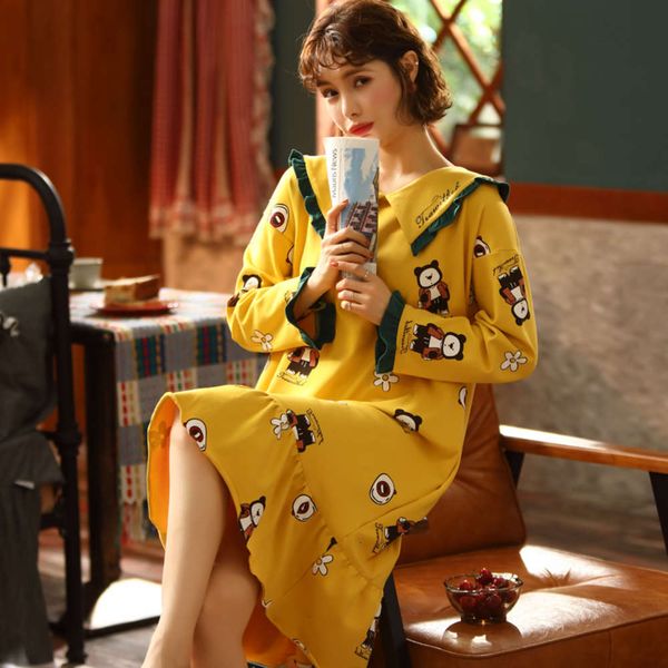 autumn and winter nightdress women's long sleeve cotton medium length korean princess style lovely pajamas home wear can be worn out in, Black;red
autumn and winter nightdress women's long sleeve cotton medium length korean princess style lovely pajamas home wear can be worn out in, Black;red