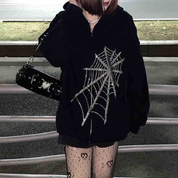 2021 gothic rits hooded sweater y2k vest 2000s rhinestone spider web loss jas korean goth harajuku overjas women, Black
2021 gothic rits hooded sweater y2k vest 2000s rhinestone spider web loss jas korean goth harajuku overjas women, Black