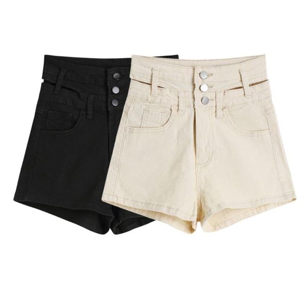 women's shorts hollow out waist women denim high straight pants, White;black 
women's shorts hollow out waist women denim high straight pants, White;black