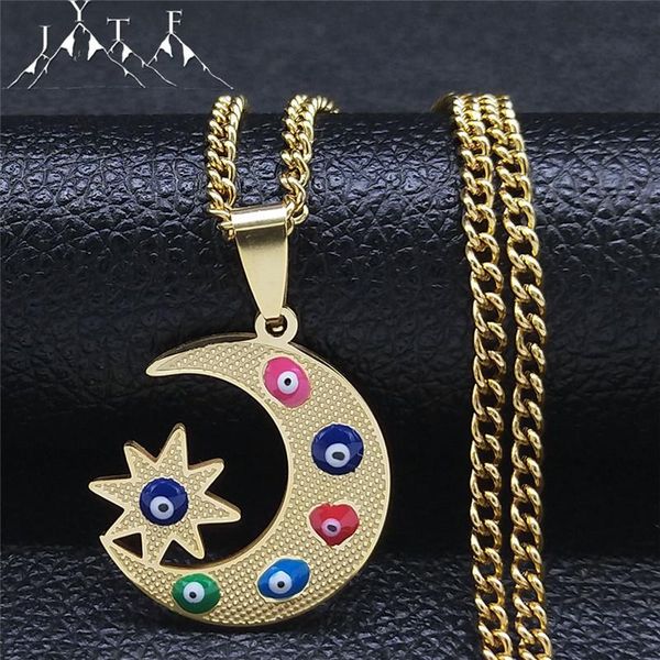 pendant necklaces 2021 turkey eye moon star stainless steel chain women/men gold color judaism necklace jewelry collier lune n5216s05, Silver 
pendant necklaces 2021 turkey eye moon star stainless steel chain women/men gold color judaism necklace jewelry collier lune n5216s05, Silver
