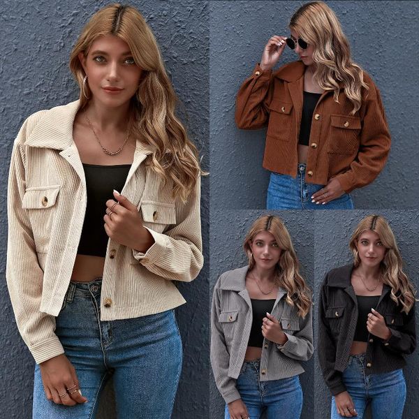 women's jackets autumn winter street corduroy shirt jacket women's fashion casual solid color blouse sweet wind pocket button cardi, Black;brown
women's jackets autumn winter street corduroy shirt jacket women's fashion casual solid color blouse sweet wind pocket button cardi, Black;brown