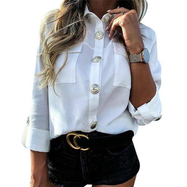 women's blouses & shirts ladies casual button blouse blusa feminina women pocket offices lady work chemisier femme, White
women's blouses & shirts ladies casual button blouse blusa feminina women pocket offices lady work chemisier femme, White