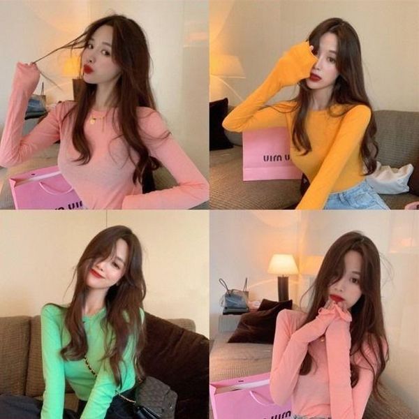 women's t-shirt early autumn korean chic candy color oversleeves slimming basic style versatile slim-fit long sleeve for women, White
women's t-shirt early autumn korean chic candy color oversleeves slimming basic style versatile slim-fit long sleeve for women, White