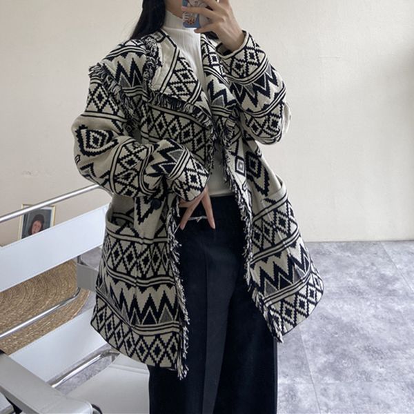 2021 women's tassel knit sweater geometric printed loose lace-up sashes single button fashion new cardigans coat mo7j, White;black
2021 women's tassel knit sweater geometric printed loose lace-up sashes single button fashion new cardigans coat mo7j, White;black