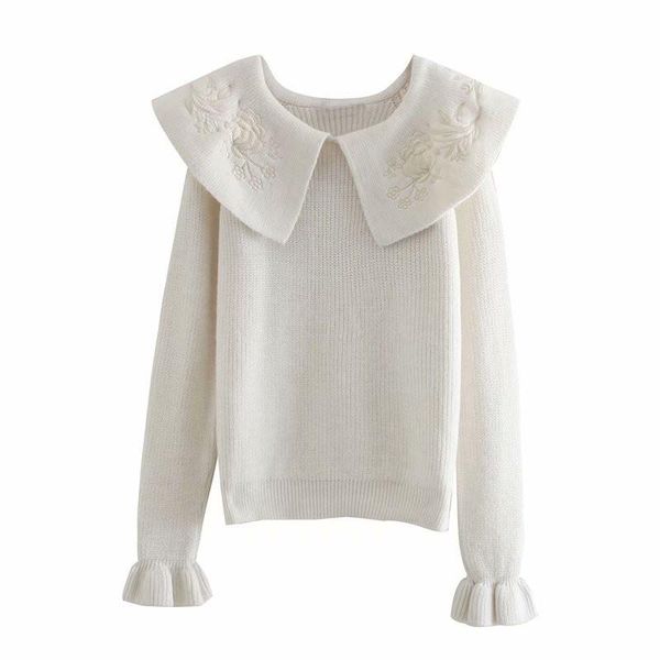 women's sweaters women neckline embroidered sweater 2021 autumn winter vintage lotus sleeve lapel pullover sweet turn-down collar knit, White;black
women's sweaters women neckline embroidered sweater 2021 autumn winter vintage lotus sleeve lapel pullover sweet turn-down collar knit, White;black