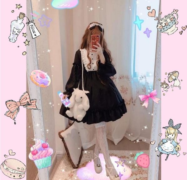 alice in wondeland cute womens lolita op dress flouncing lace trim japanese harajuku long sleeves doll dress fairy vestidos, Black;gray
alice in wondeland cute womens lolita op dress flouncing lace trim japanese harajuku long sleeves doll dress fairy vestidos, Black;gray