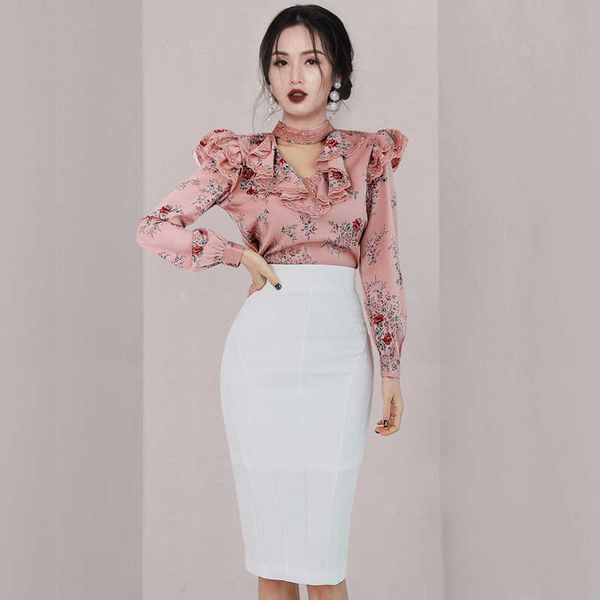 elegant two piece set stand neck ruffles floral print pullovers blouse and high waist white skirt office ladies 2 210529
elegant two piece set stand neck ruffles floral print pullovers blouse and high waist white skirt office ladies 2 210529