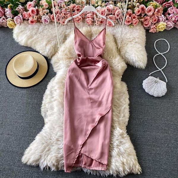 casual dresses 2021 summer fashion temperament french retro sling vestidos feminine split hip midi dress c924, Black;gray
casual dresses 2021 summer fashion temperament french retro sling vestidos feminine split hip midi dress c924, Black;gray