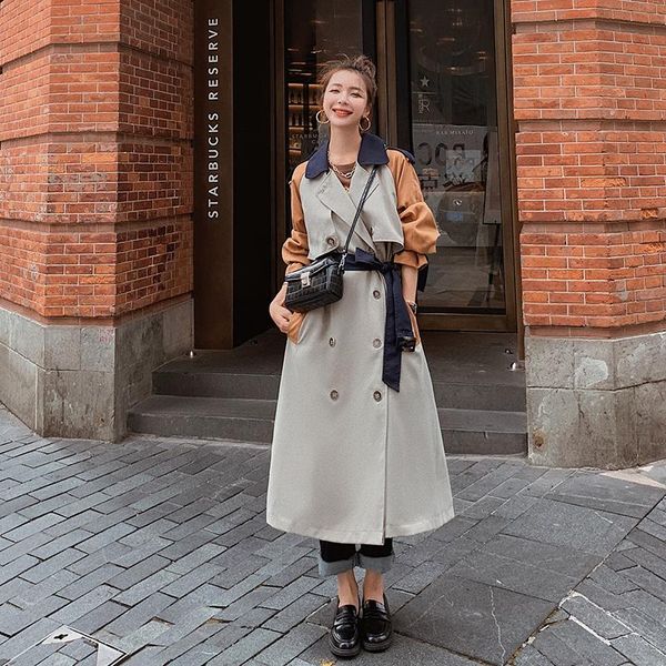 windbreaker female contrast color stitching double-breasted 2021 spring autumn loose casual over knee long trench women coat a44, Tan;black
windbreaker female contrast color stitching double-breasted 2021 spring autumn loose casual over knee long trench women coat a44, Tan;black