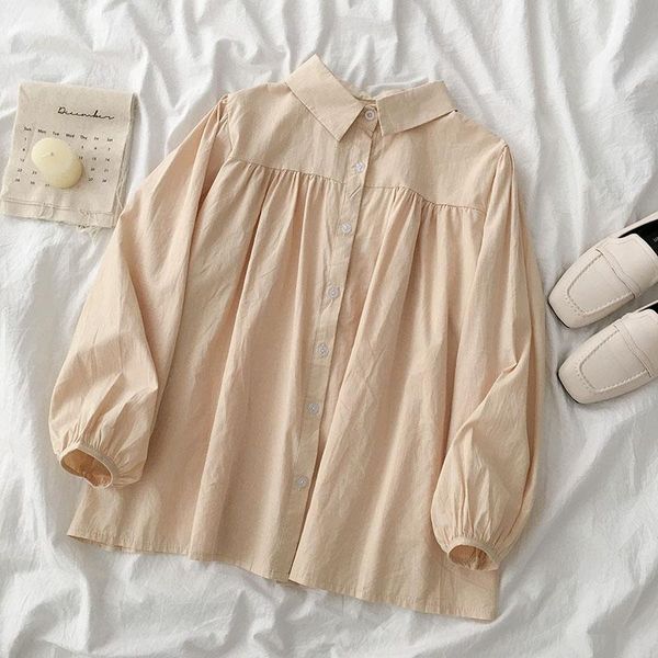 women's blouses & shirts casual solid pleated loose single breasted lapel shirt autumn cotton blouse color puff sleeve blusas, White
women's blouses & shirts casual solid pleated loose single breasted lapel shirt autumn cotton blouse color puff sleeve blusas, White