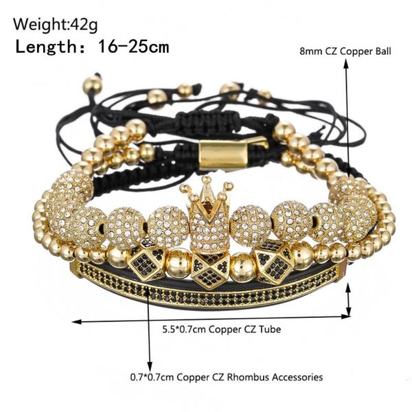 men set gold bracelets men ball 3pcs/set for cz royal copper beads braided luxury bracelet&bangle crown charm jewelry nsqos, Silver
men set gold bracelets men ball 3pcs/set for cz royal copper beads braided luxury bracelet&bangle crown charm jewelry nsqos, Silver